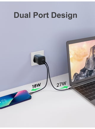 Onno 45W USB-C GaN Charger, Dual Port (USB-C + USB-A) Fast Charger with PD3.0/PPS/QC3.0, Compact Portable Charger for MacBook, iPhone, Samsung, Laptops, iPad, Nintendo Switch, iOS and Android , and More UK Standard - view 4